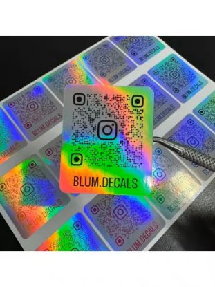 Picture of 100PCS laser vinyl printed QR code stickers, personalized IG stickers, social media stickers, metallic texture QR code stickers