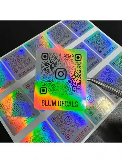 Picture of 100PCS laser vinyl printed QR code stickers, personalized IG stickers, social media stickers, metallic texture QR code stickers